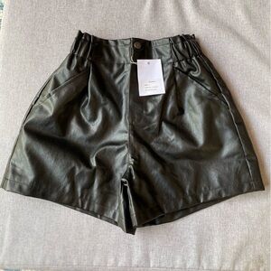 Casual Faux Leather Shorts High Waisted Wide Leg Shorts Flare PU Shorts
